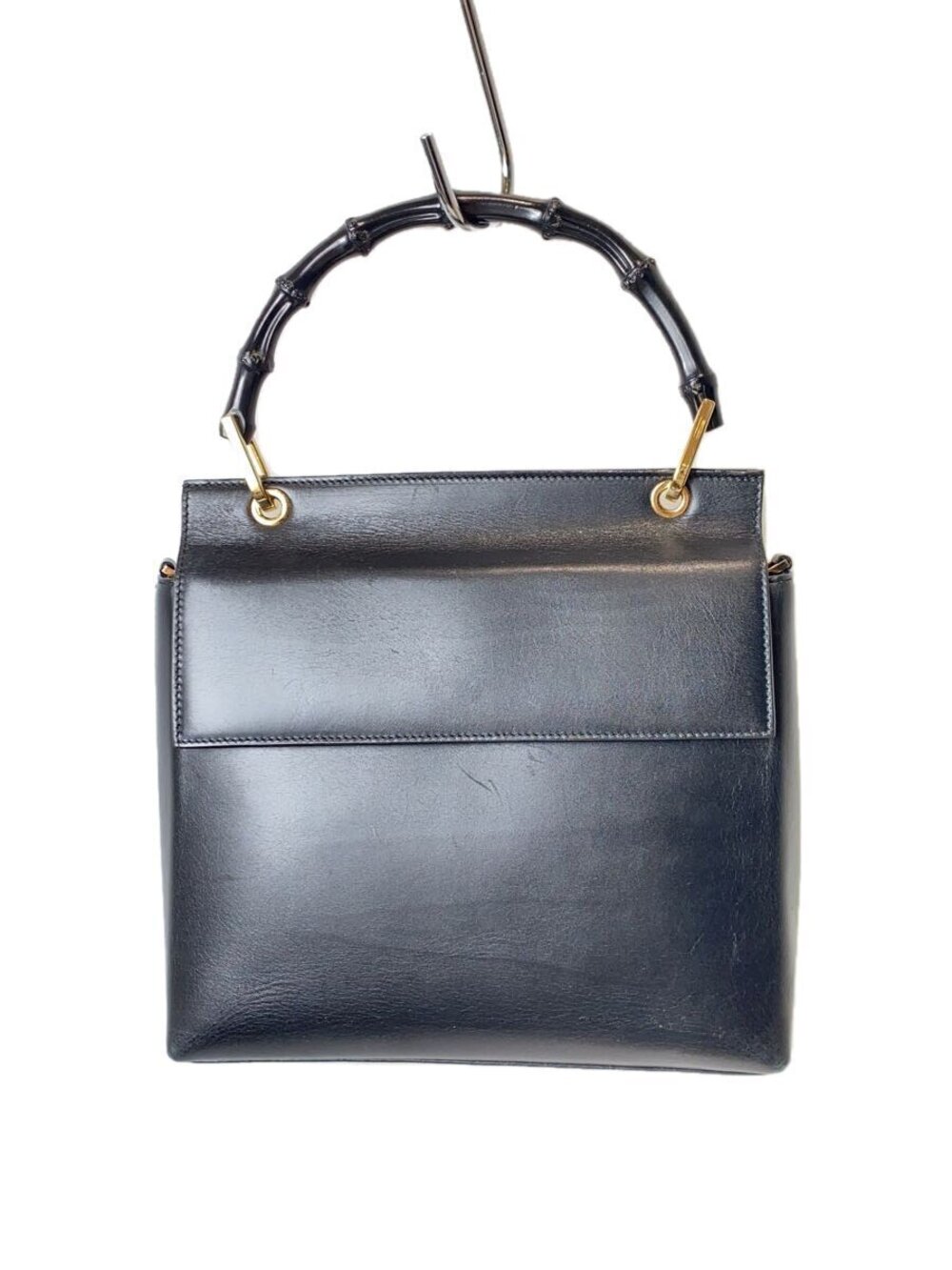 Gucci black leather top handle bag signature bamboo handle Black